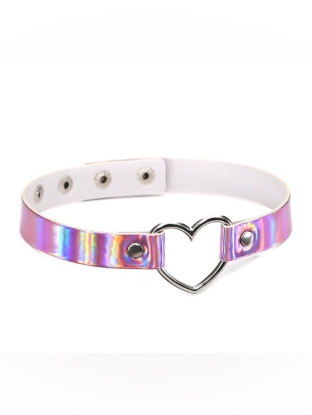 Holographic Heart Choker Necklace - White Strap